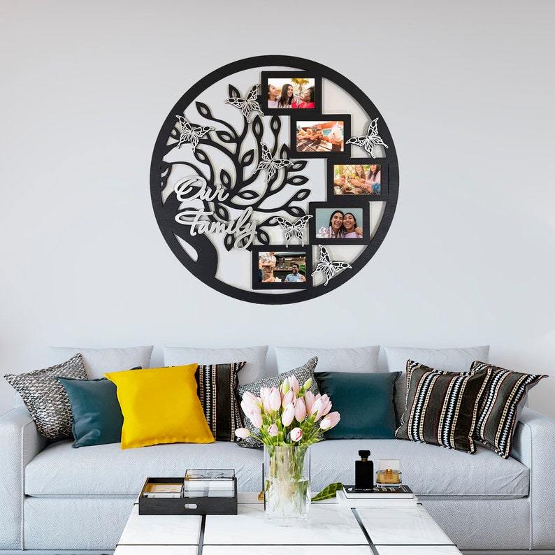 Custom photo frame, Life Wall Art, Round Frame Collage for Family, Family Wood Tree With Photo Frame in Circle, Wall decor Frame image 4
