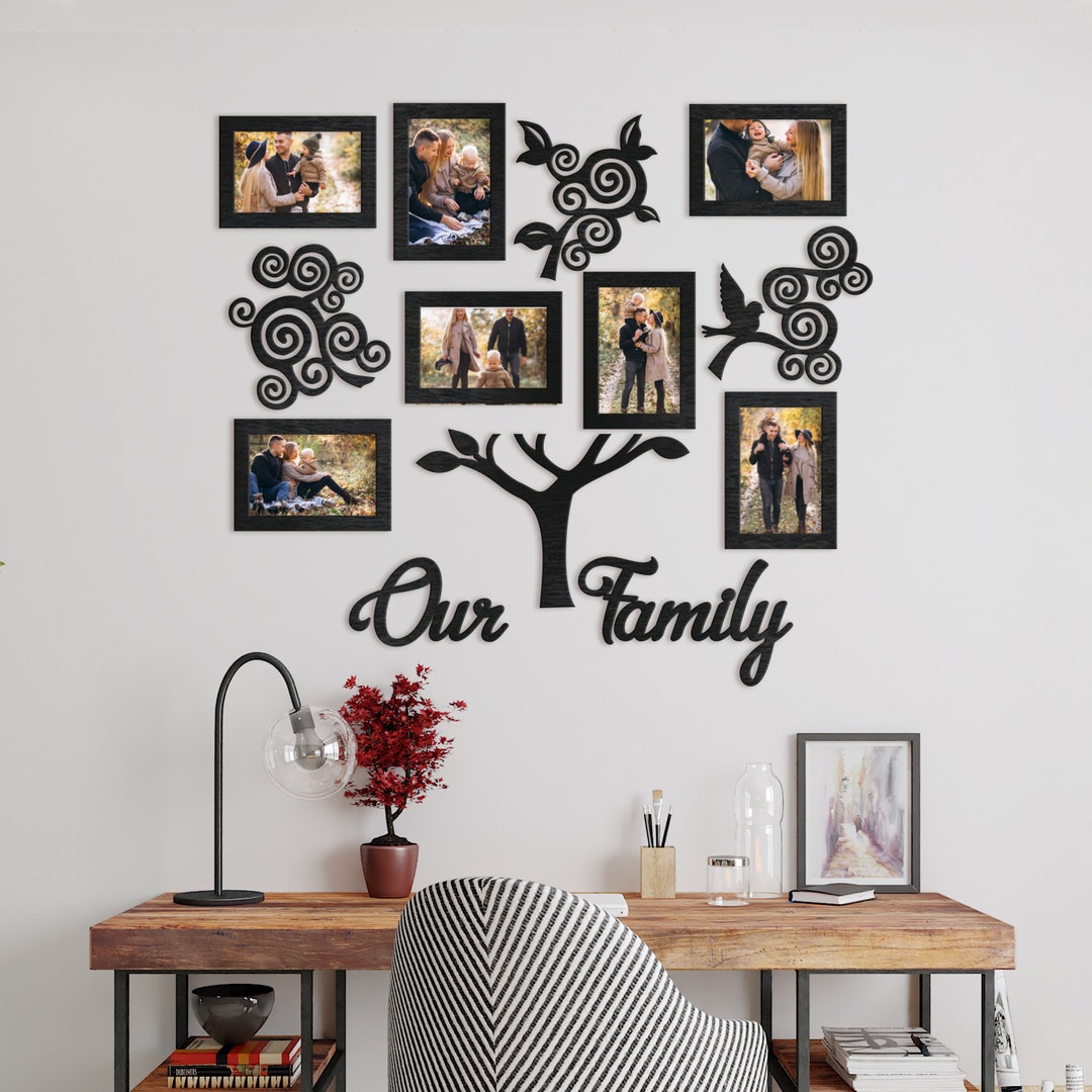 Personalized Wooden Family Tree With Photo Frames – Custom Wood Wall ...