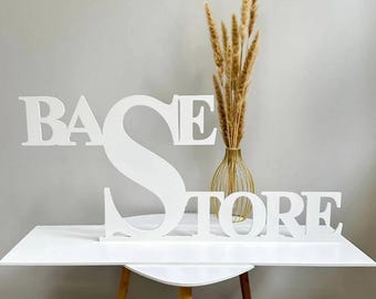 Personalized Wooden Store Logo Sign – Custom Business Name Plaque, Freestanding Desk Display, Rustic Boutique Branding Decor