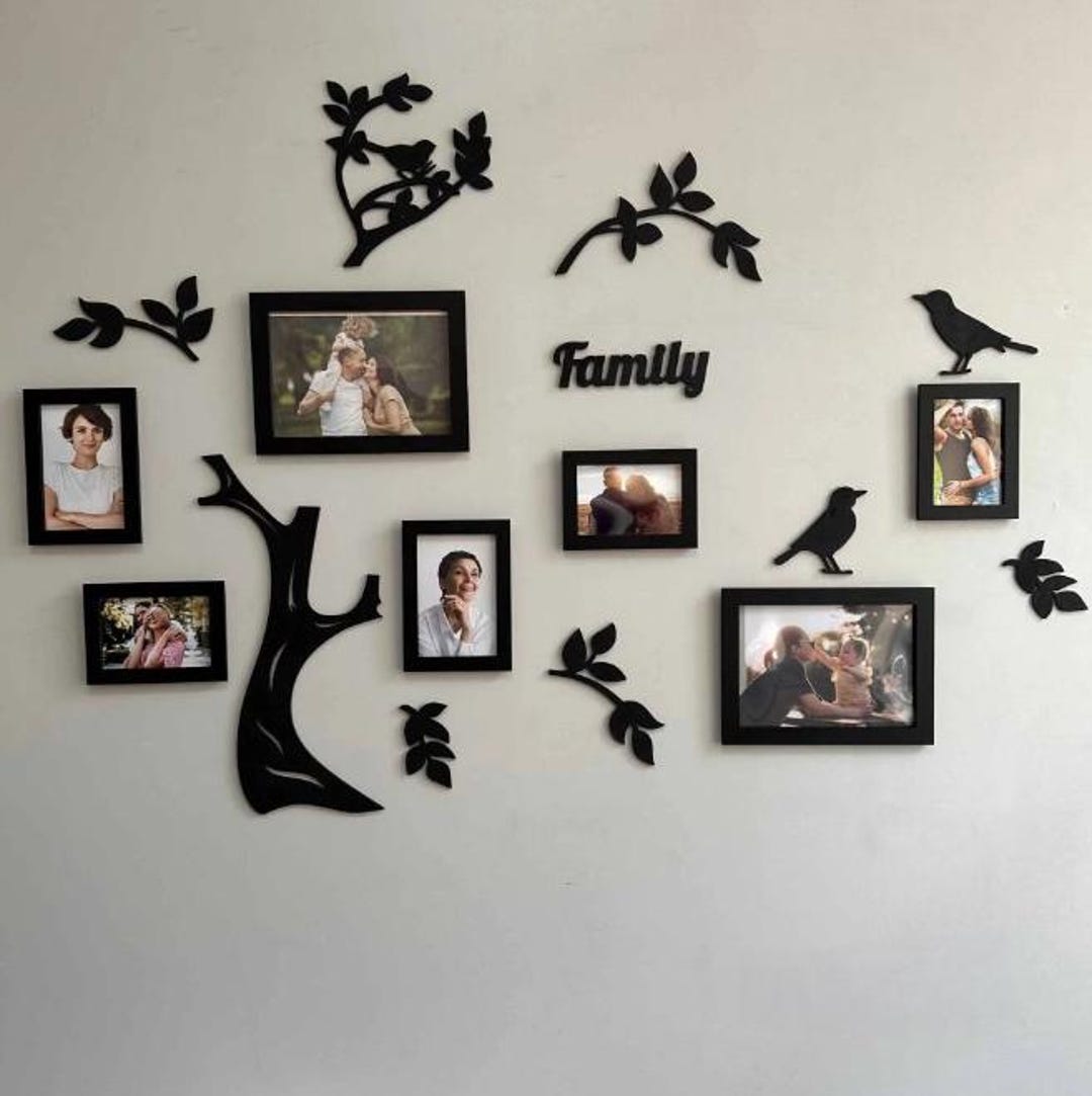 Personalized Family Tree Wall Art With Black Frames, Custom Name Sign ...