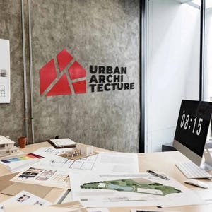 Custom Wood Logo Sign – Personalized Architectural Logo, Office Wall Decor, Engraved Business Branding, Modern Studio Art