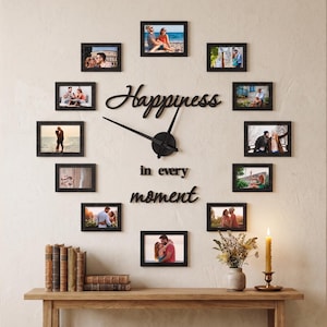 Grote klok met fotolijst, fotolijst voor het hele gezin, grote wandklok met fotolijst, houten doe-het-zelf wandklok voor het hele gezin, klok met fotolijst voor het hele gezin Option 2