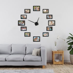 Big Clock Frame with Photos, Family Photo Frame, Big Wall Clock Photo Frame Design, Wooden Family Wall diy clock, Family Picture Frame Clock image 9