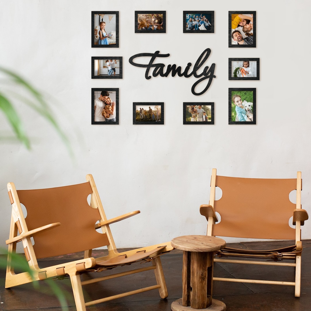 Large Family Photo Frame Collage | Birch Wood Wall Decor With Custom ...