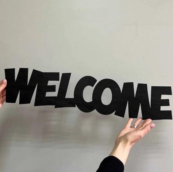 Laser Cut Wooden Welcome Sign – Black Bold Letters for Office