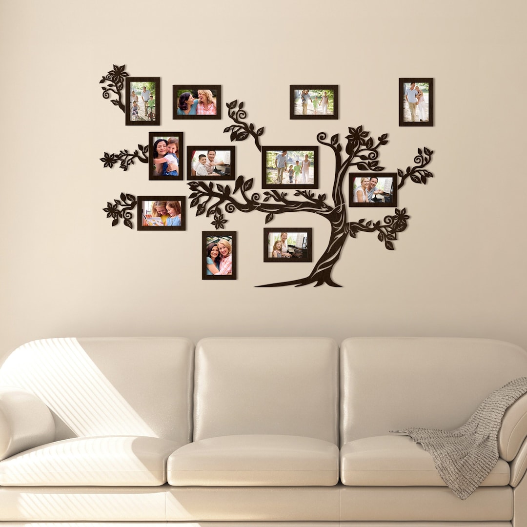 Farm House Decor Living Room, Wooden Family Tree With Photoframes ...