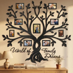 Personalized Multiple Picture Frames Housewarming Gift Grandparents | Custom Wood Name Sign 3D Rustic Living Room Decor Centerpiece