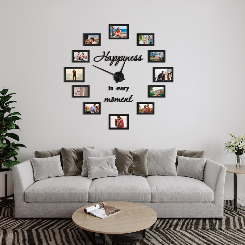 Big Clock Frame with Photos, Family Photo Frame, Big Wall Clock Photo Frame Design, Wooden Family Wall diy clock, Family Picture Frame Clock Clock+ Standart text