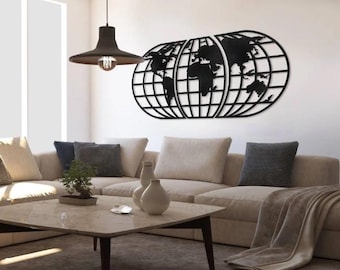 Laser Cut Wooden World Map Wall Art – Large Globe Panel, Travel Decor, Modern Wood Wall Hanging for Living Room, Scandinavian Style