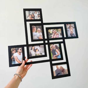 Minimalist 8 Photo Wall Frame – Black Geometric Collage for Family Display, Square Layout, Modern Slim Scandinavian Home Decor