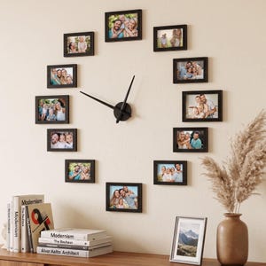 Grote klok met fotolijst, fotolijst voor het hele gezin, grote wandklok met fotolijst, houten doe-het-zelf wandklok voor het hele gezin, klok met fotolijst voor het hele gezin Without Text
