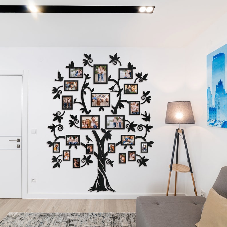 Memorial Gift Big Wooden Family Tree With Frames, Sympathy Gift ...