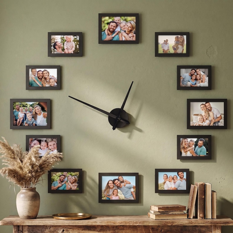 Grote klok met fotolijst, fotolijst voor het hele gezin, grote wandklok met fotolijst, houten doe-het-zelf wandklok voor het hele gezin, klok met fotolijst voor het hele gezin afbeelding 20
