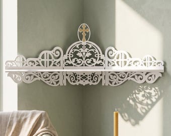 Catholic Home Altar Shelf – Wooden Corner Shrine for Saint Statues