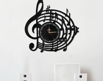 Wooden Music Wall Clock – Treble Clef Decor for Music Lovers, Eco-Friendly Art Gift, Modern Music Notes Clock for Home or Teacher