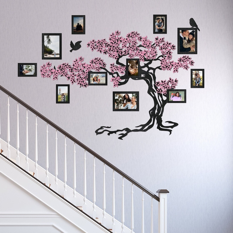 Staircase Family Tree Wall Decor, Tree Wall Decor, Big Wooden Sakura