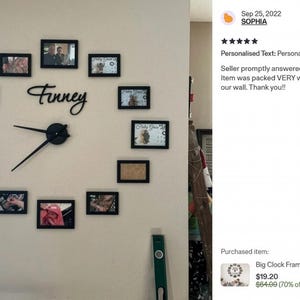 Grote klok met fotolijst, fotolijst voor het hele gezin, grote wandklok met fotolijst, houten doe-het-zelf wandklok voor het hele gezin, klok met fotolijst voor het hele gezin afbeelding 9