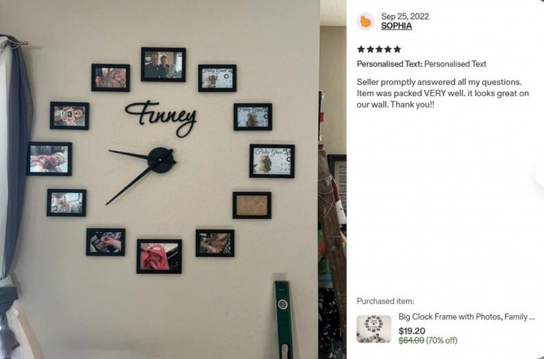 Grote klok met fotolijst, fotolijst voor het hele gezin, grote wandklok met fotolijst, houten doe-het-zelf wandklok voor het hele gezin, klok met fotolijst voor het hele gezin afbeelding 9