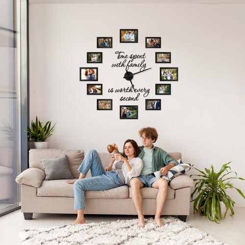 Big Clock Frame With Photos, Family Photo Frame, Big Wall Clock