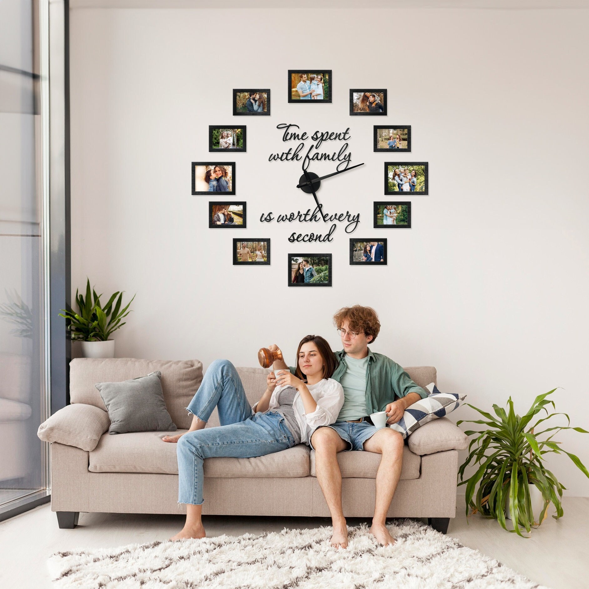 Big Clock Frame With Photos, Family Photo Frame, Big Wall Clock Photo Frame Design, Wooden