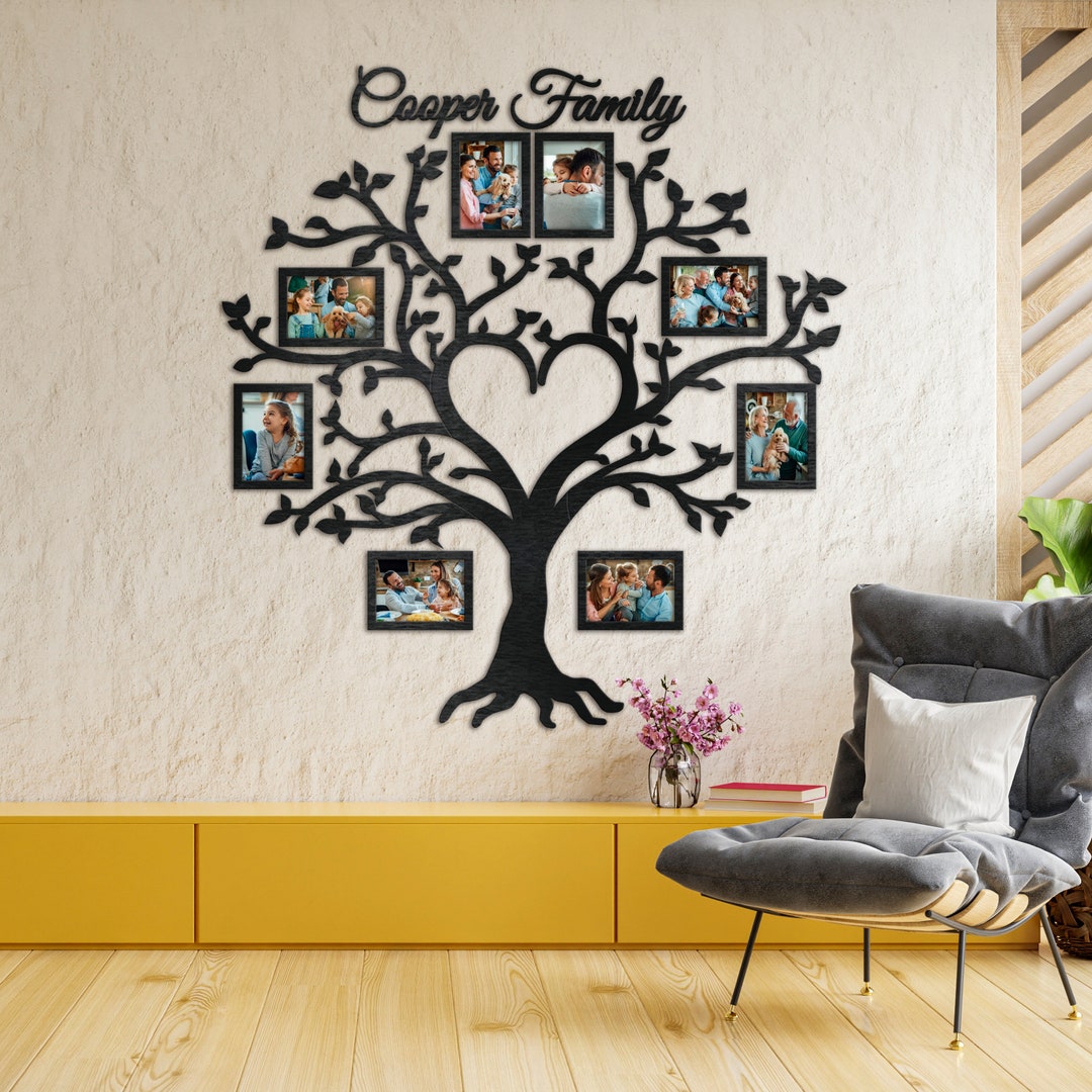 Wooden Family Tree Photo Frame With Heart | Birch Plywood Wall Collage ...