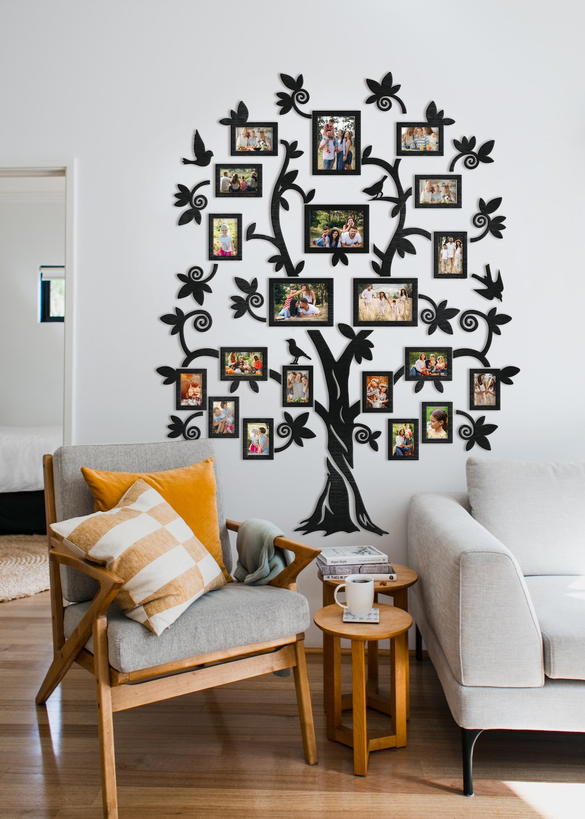 Big Wooden Family Tree With Frames Large Family Tree Wall Etsy