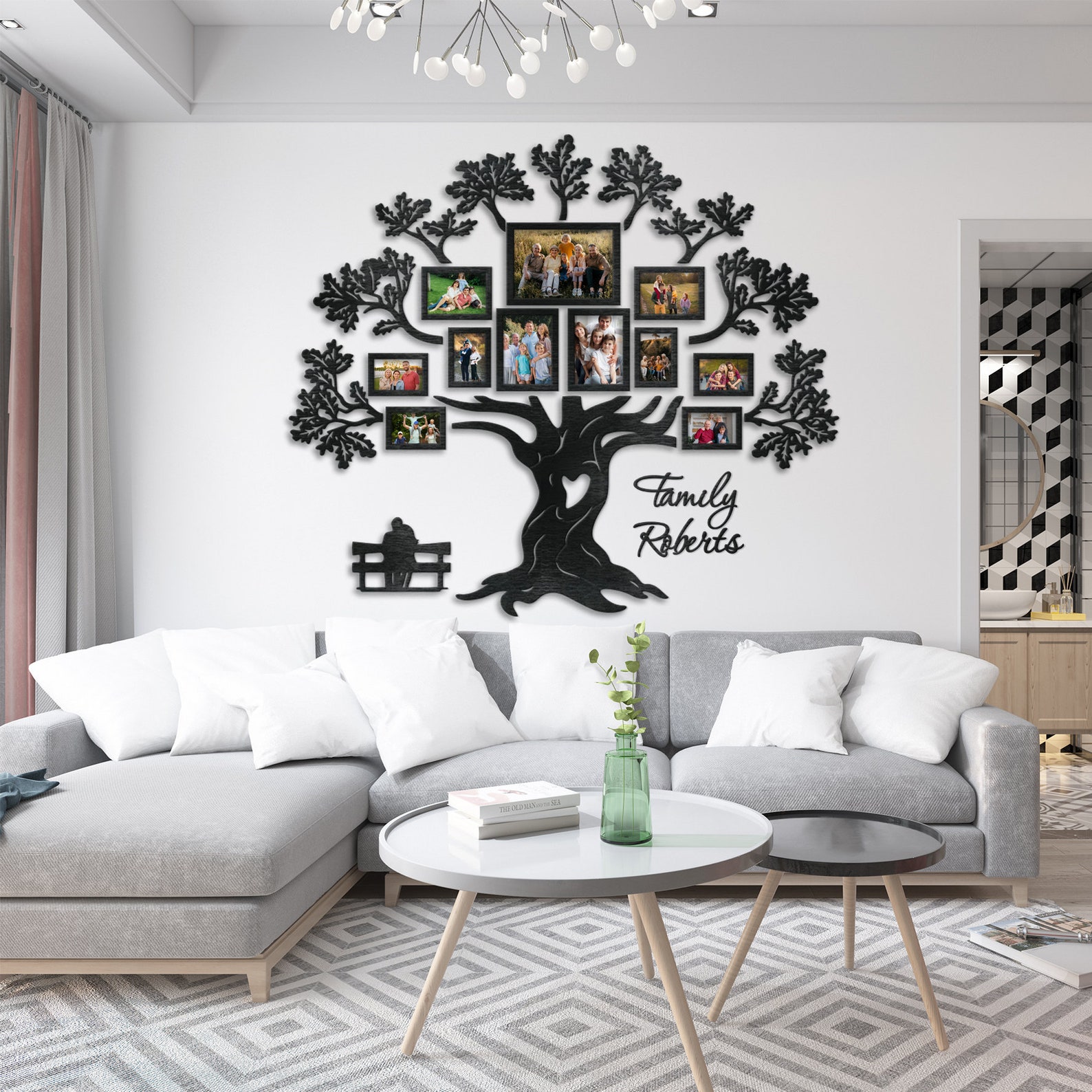 Tree Wall Decor, Family Tree Wall Art, Wooden Family Tree With Photo ...