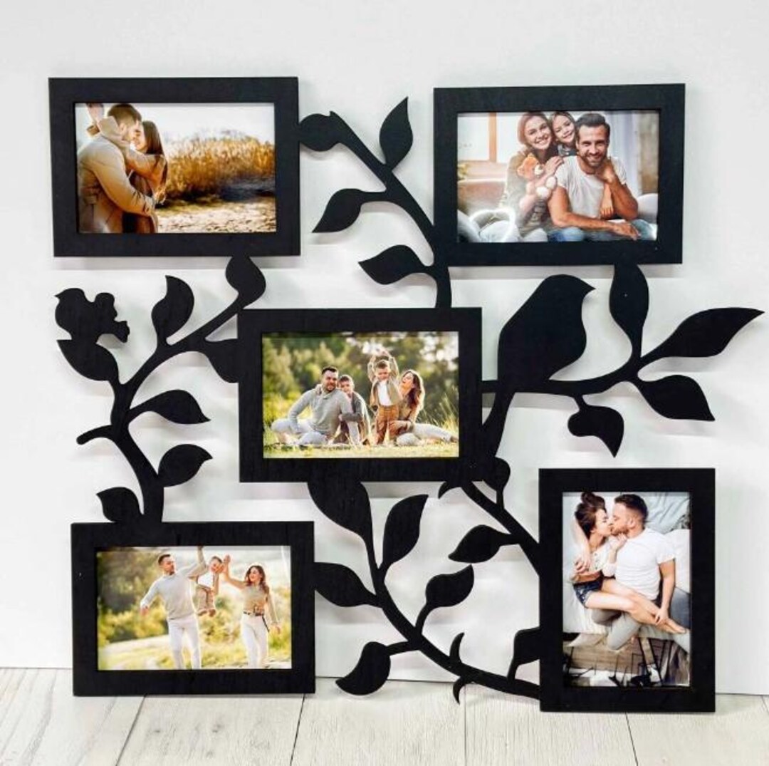 Wooden Bird Photo Frame for 5 Pictures – Branch Design Wall Collage ...