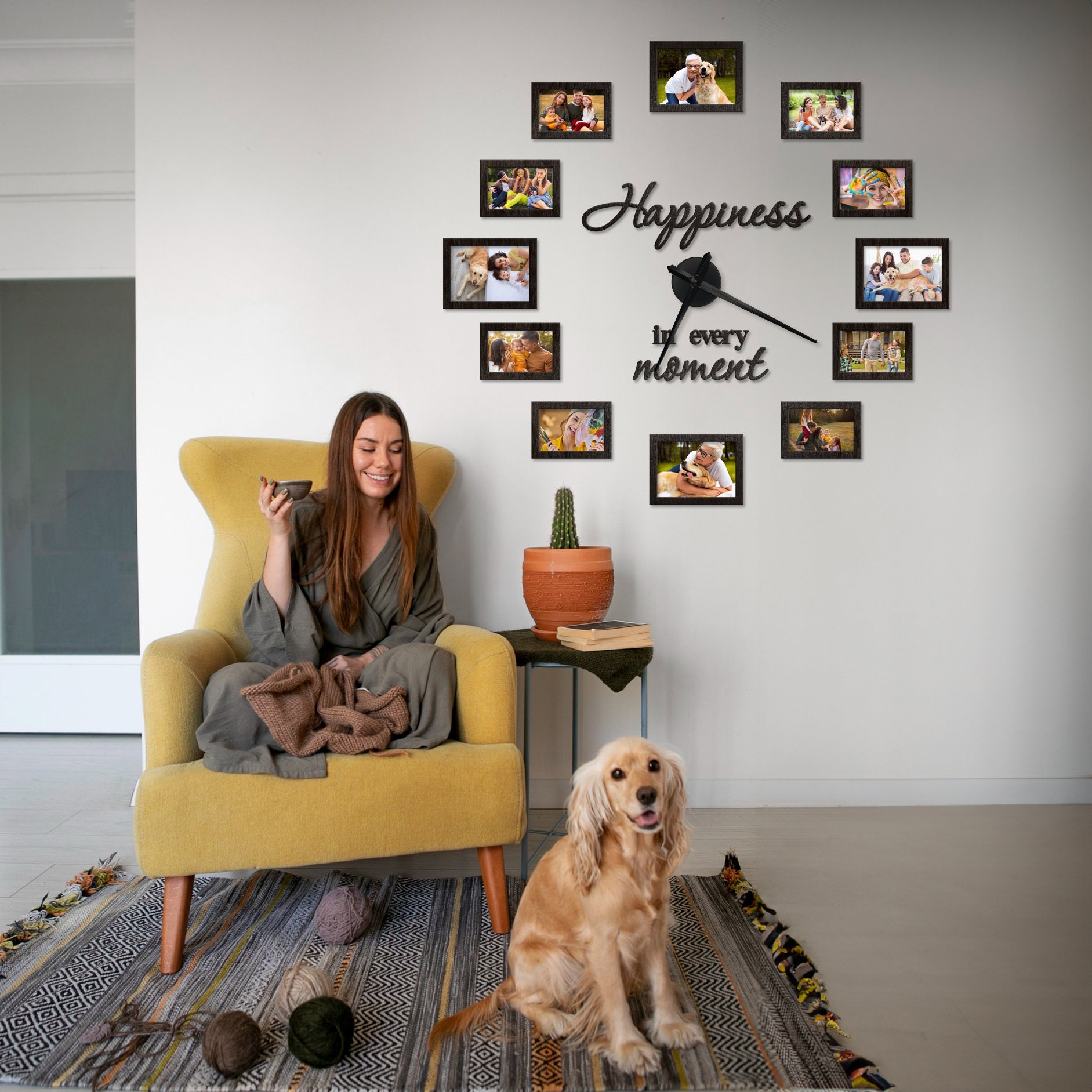 Big Clock Frame With Photos, Family Photo Frame, Big Wall Clock