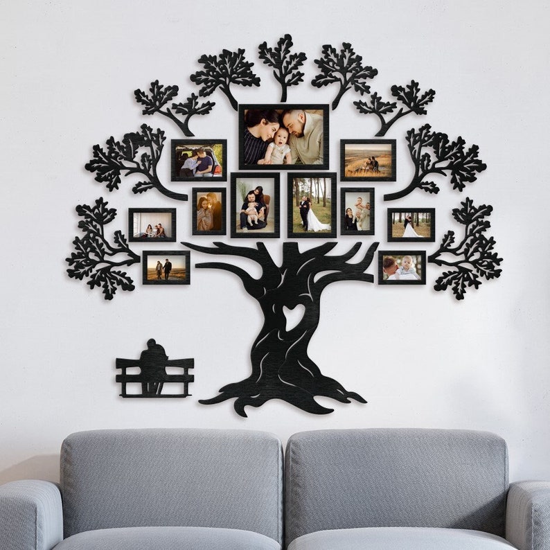 Photo Tree Frame Large Wooden Family Tree Wall Art With Photo Frames | Oak Plywood ...