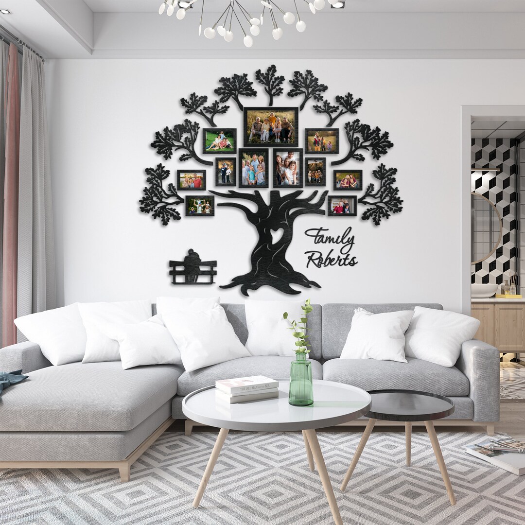 Personalized Oak Family Tree Photo Frame | Large Birch Wood Wall Art ...