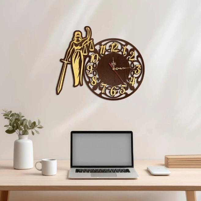 Wooden Lady Justice Wall Clock – Femida Decor for Lawyer or Judge ...