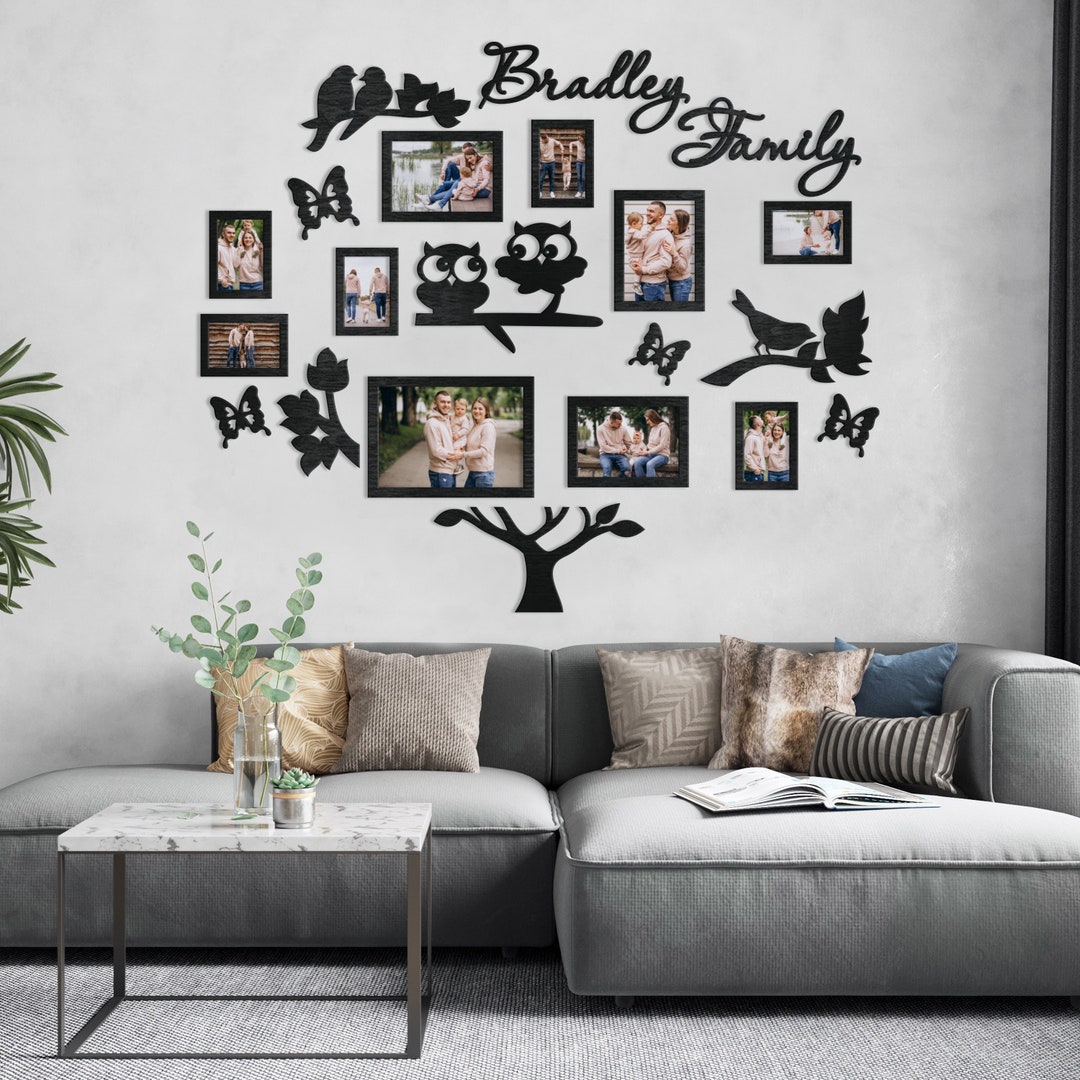 Custom Wooden Family Tree With Frames With Owls Bird, Family Tree Wall ...