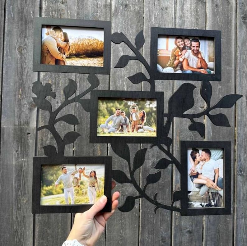 Wooden Bird Photo Frame for 5 Pictures – Branch Design Wall Collage ...