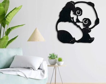 Laser-geschnittene hölzerne Panda-Wandkunst - Eco-Kinderzimmer-Dekor, Kindersicheres Tier-Panel, handgefertigter schwarzer Ausschnitt für moderne minimalistische Innenräume