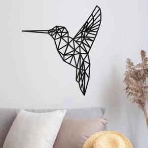 Geometric Hummingbird Wall Art – Wooden Laser Cut Panel, Eco Friendly Minimalist Decor, Modern Bird Sculpture for Home or Nursery