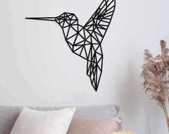 Geometric Hummingbird Wall Art – Wooden Laser Cut Panel, Eco Friendly Minimalist Decor, Modern Bird Sculpture for Home or Nursery