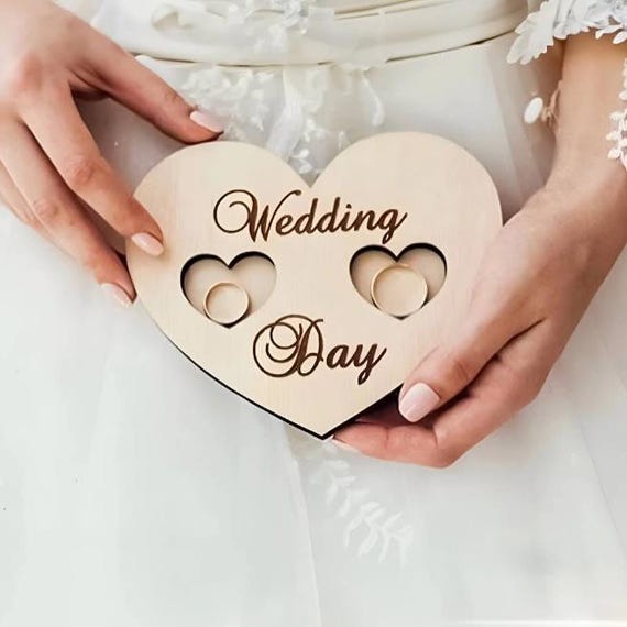 Personalized Wooden Ring Box – Engraved Heart Ring Holder, Rustic