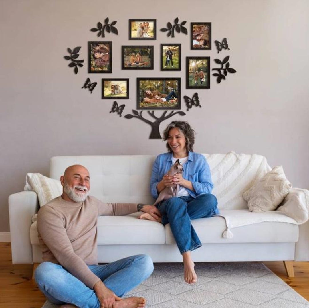 Wooden Family Tree Wall Art With Butterfly Photo Frames – Eco Friendly ...