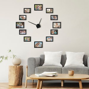 Big Clock Frame with Photos, Family Photo Frame, Big Wall Clock Photo Frame Design, Wooden Family Wall diy clock, Family Picture Frame Clock Clock + Frames