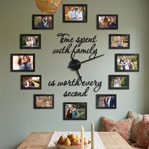 Grote klok met fotolijst, fotolijst voor het hele gezin, grote wandklok met fotolijst, houten doe-het-zelf wandklok voor het hele gezin, klok met fotolijst voor het hele gezin Option 1