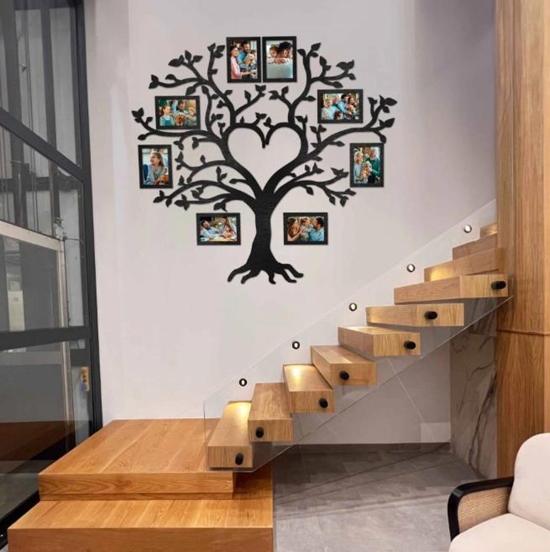 Custom Family Tree Frame With Heart – Multi Photo Wooden Wall Decor for ...