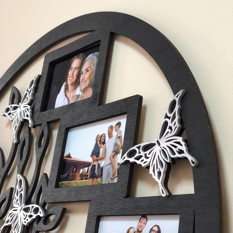 Custom photo frame, Life Wall Art, Round Frame Collage for Family, Family Wood Tree With Photo Frame in Circle, Wall decor Frame image 5