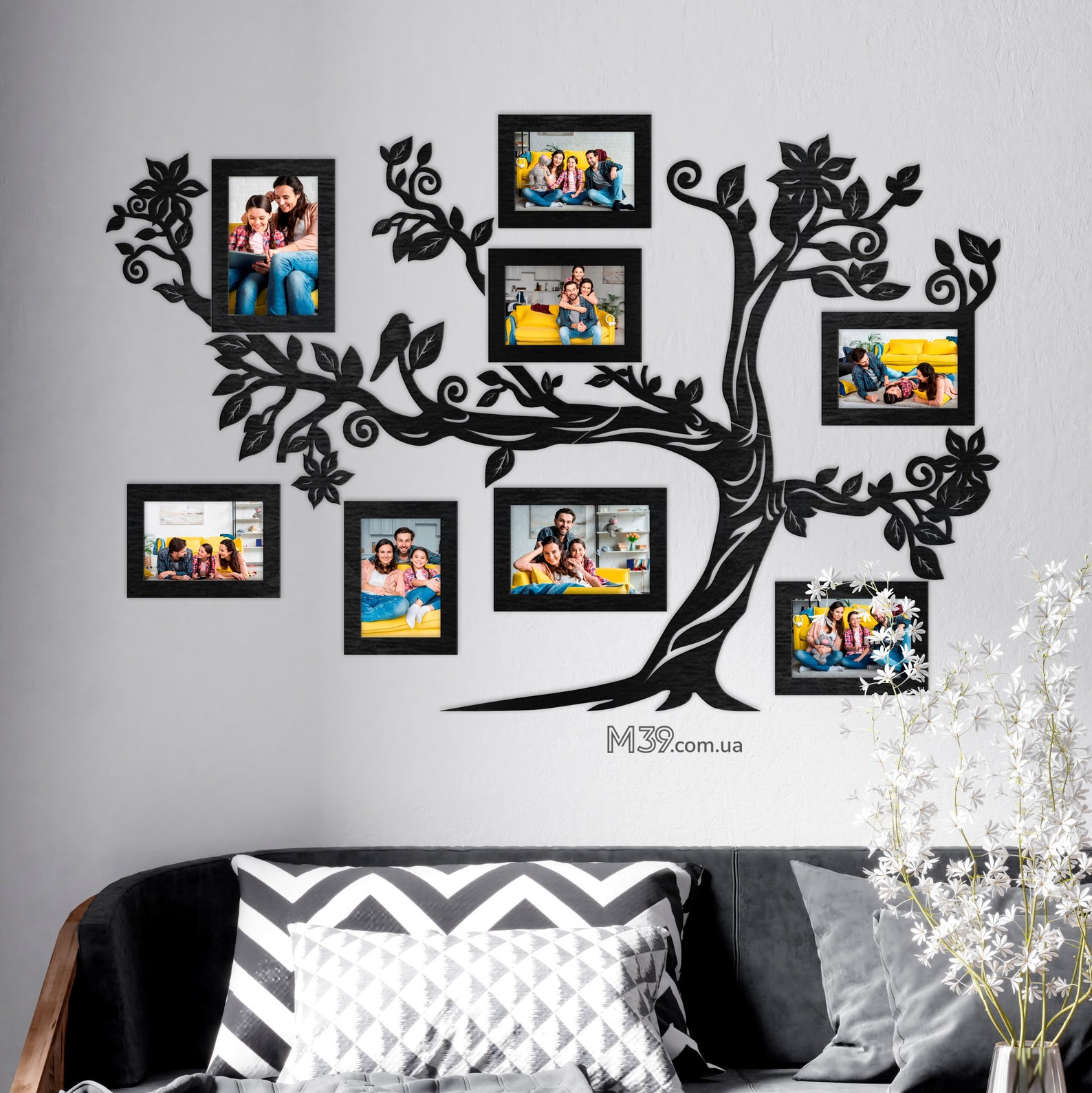 Custom Family Tree With Frames, Wooden Family Tree Wall Art, Wall ...