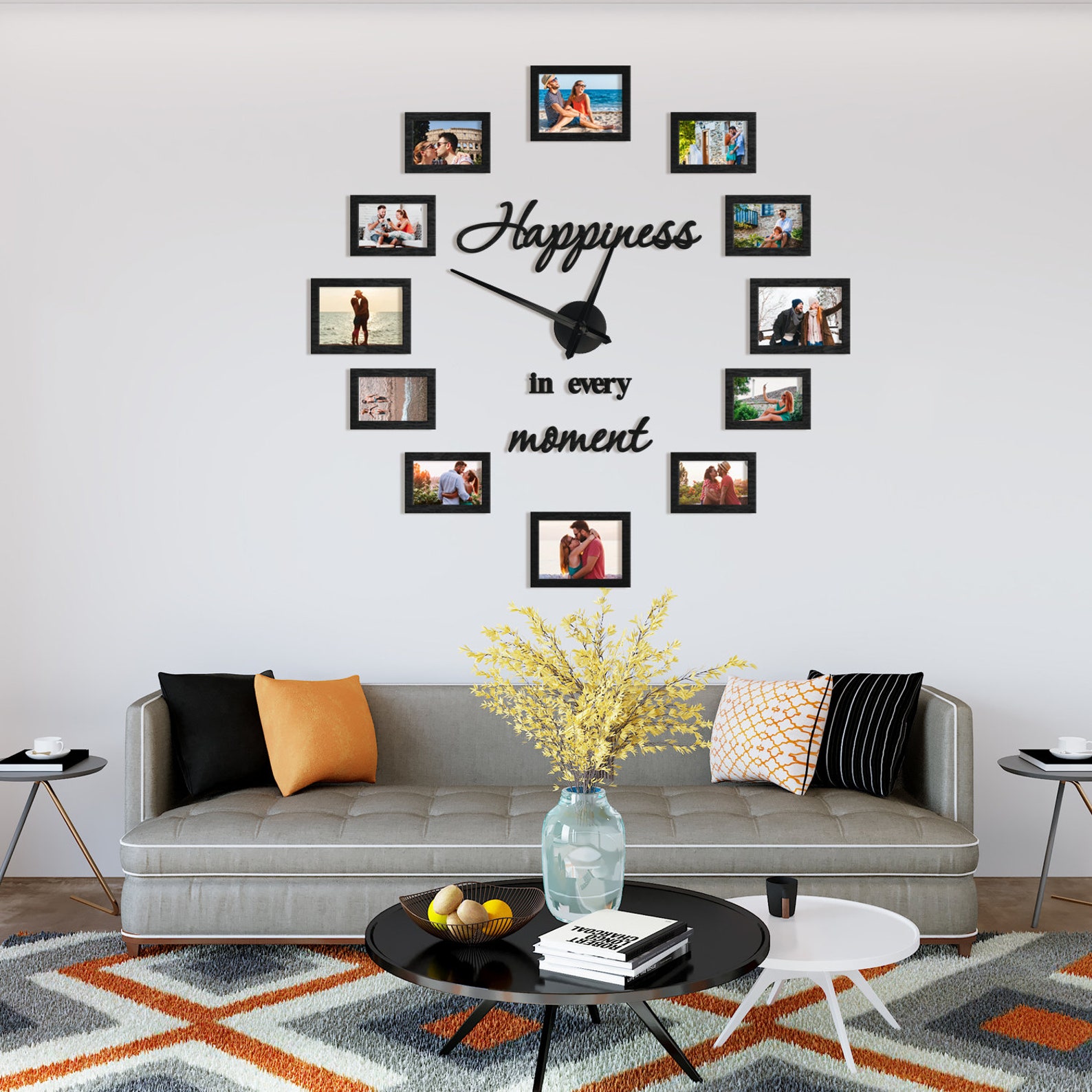 Big Clock Frame With Photos, Family Photo Frame, Big Wall Clock Photo Frame Design, Wooden