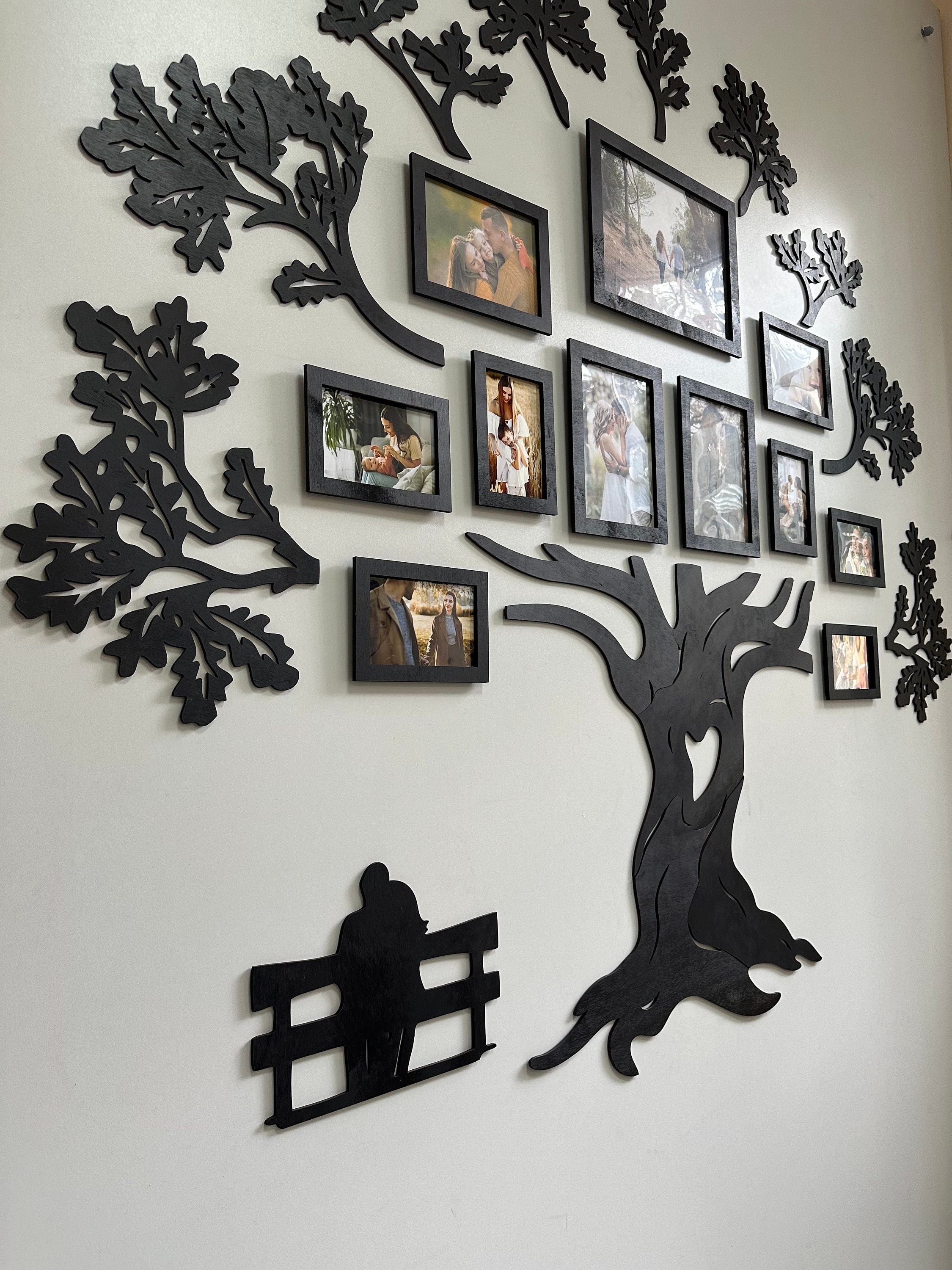 Large Wooden Family Tree Wall Art With Photo Frames | Oak Plywood ...