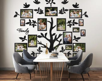 Big Wall Frame Family Tree, Custom Family Tree with Frames, Wooden Family Tree Wall Art, Family Tree Wall Decal, Personalized Collage Photos