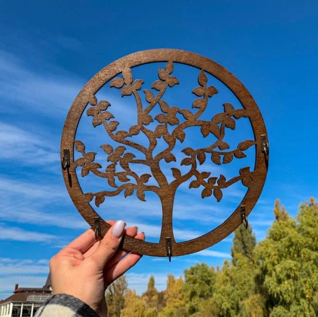 Tree of Life Wooden Key Holder – Rustic Wall Key Organizer, Eco Wood ...