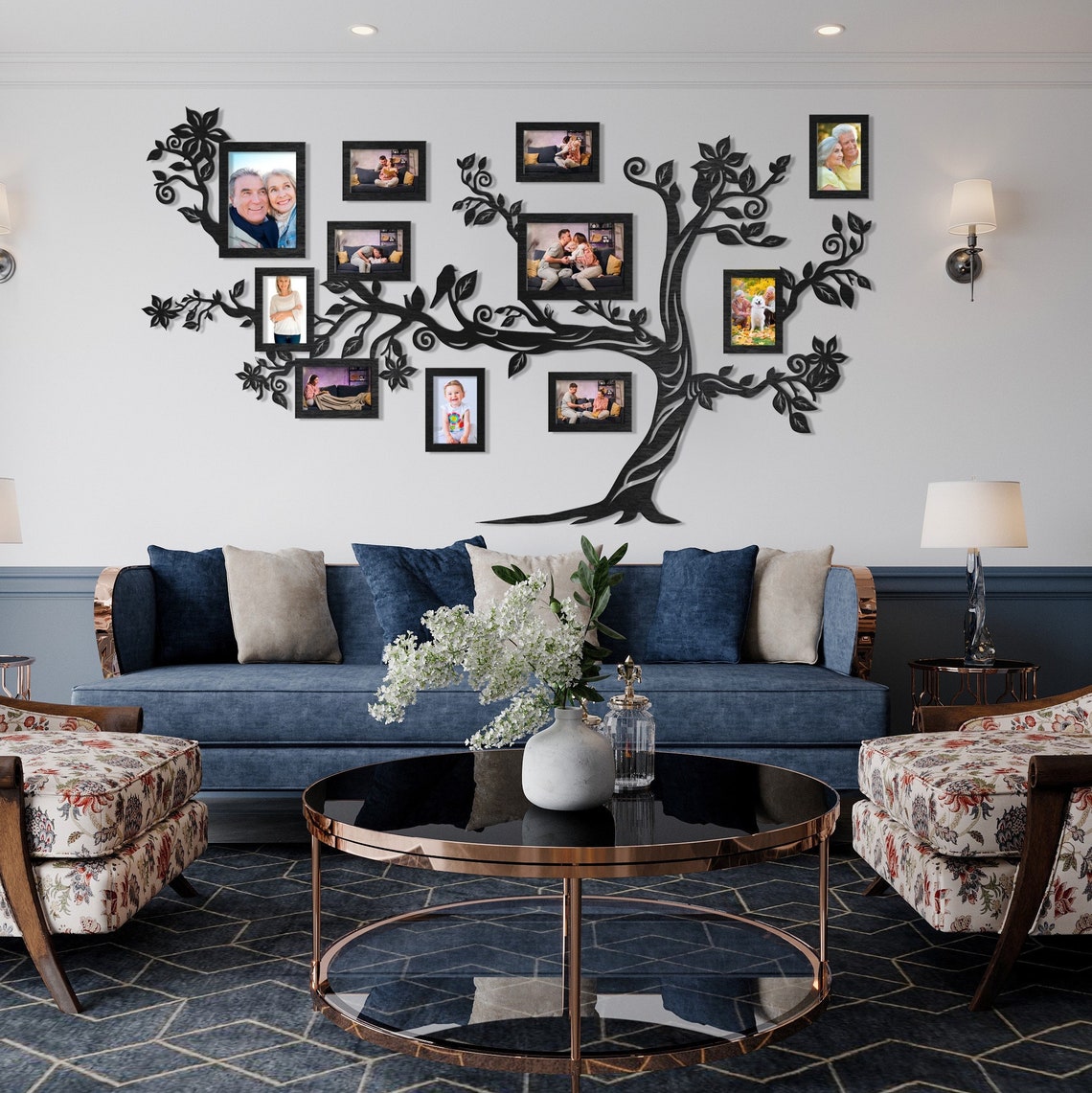 Wooden Family Tree With Frames, Wall Decorations for Living Room ...