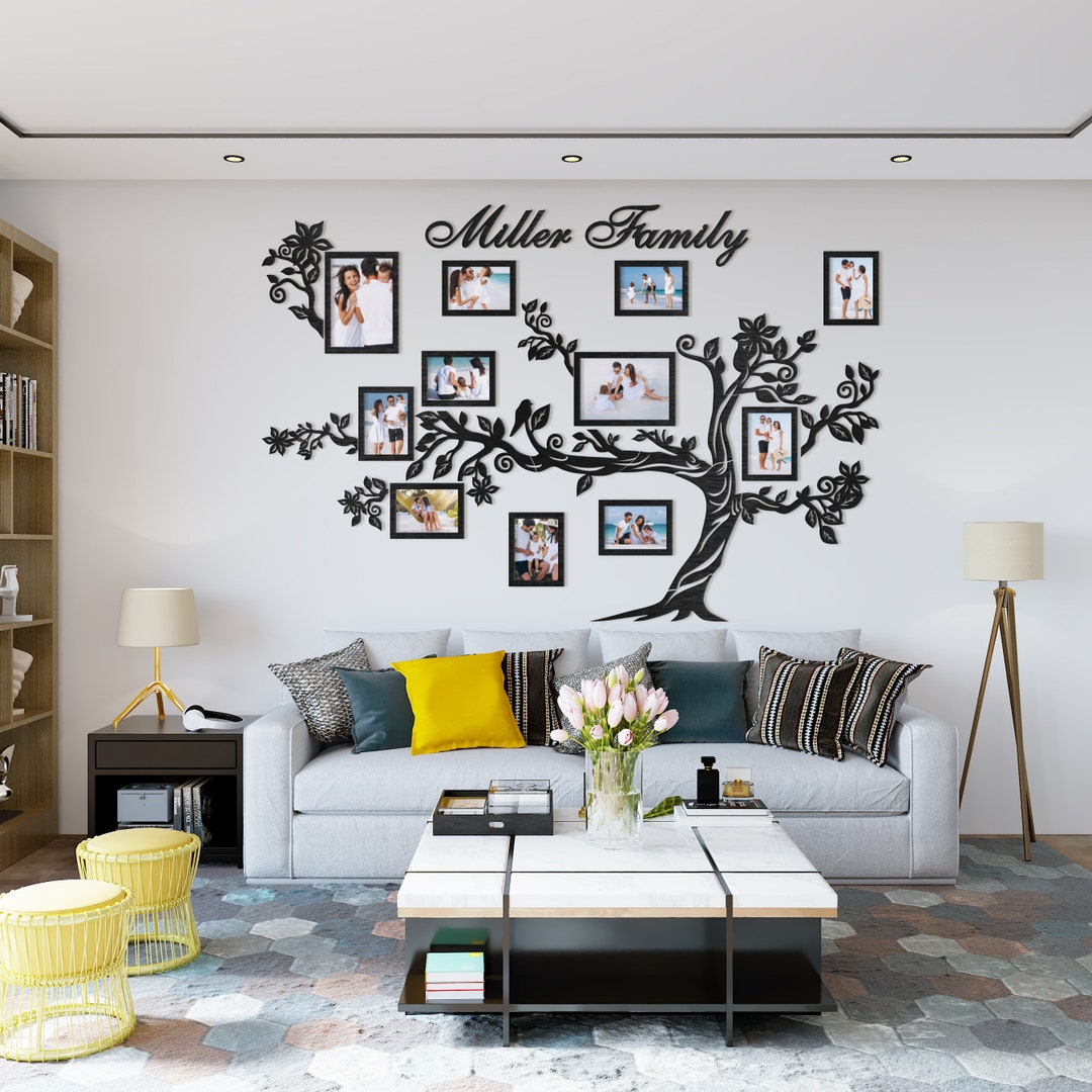 Rustic Family Tree With Photo Frames – Custom Birch Wood Wall Art ...